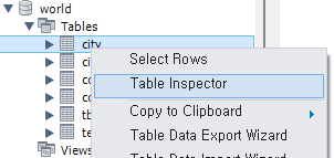 Table Inspector 선택