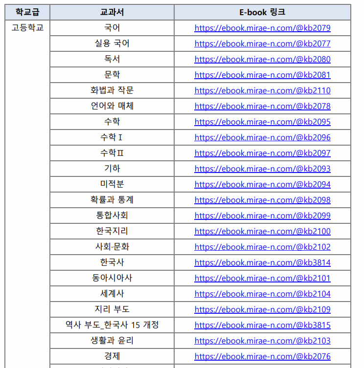 미래엔 교과서 PDF 다운로드