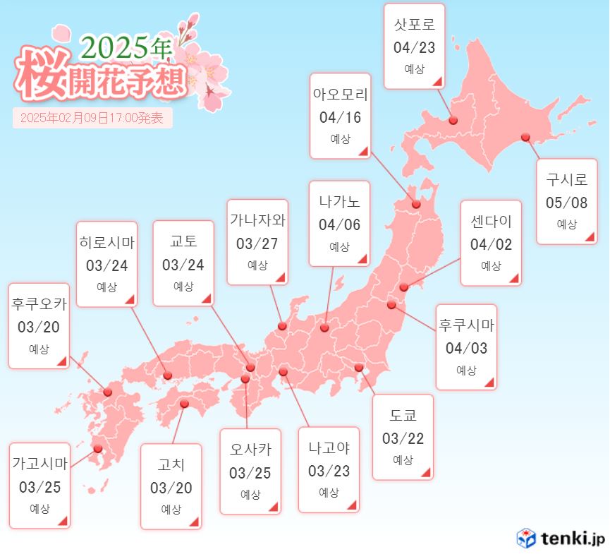 2025년 일본 벚꽃 개화시기 만개시기 일본 벚꽃 명소 여행