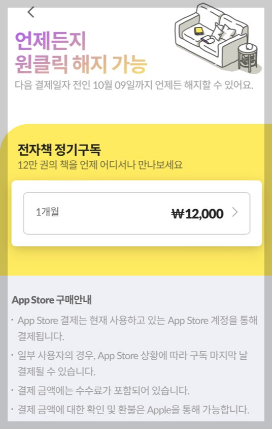 아이폰으로 결제할 때 밀리의 서재 구독료