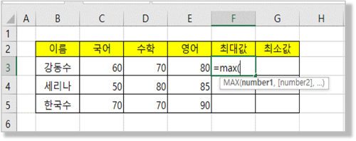 등호(&quot;=&quot;) 및 함수명 입력