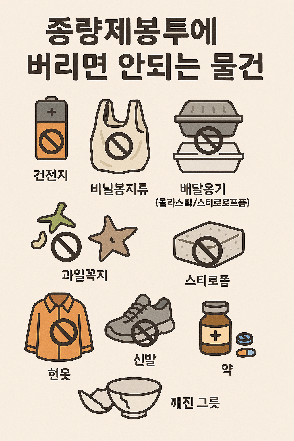 종량제봉투에 버리면 안되는 물건