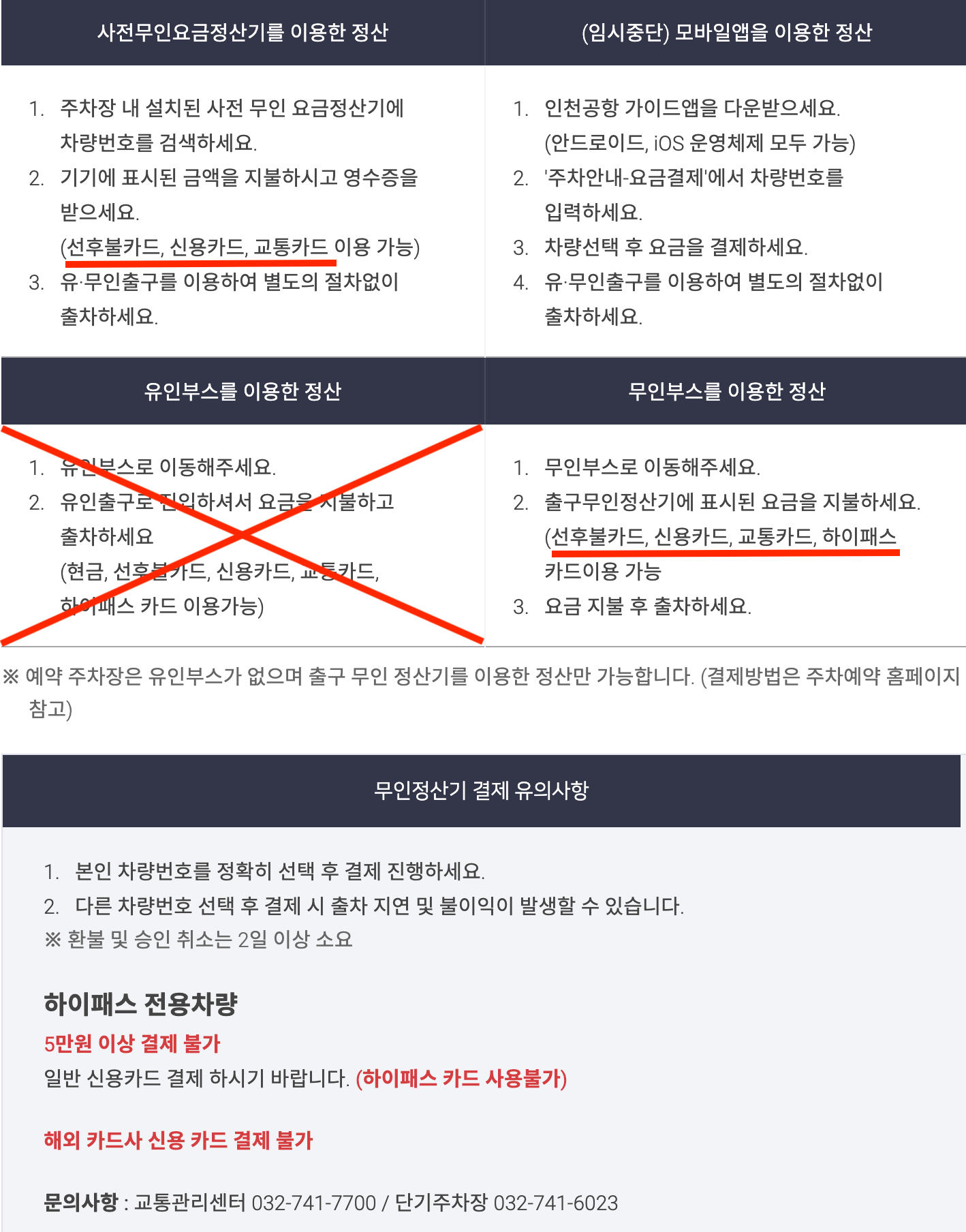 인천공항 1터미널 예약주차장 주차요금정산
