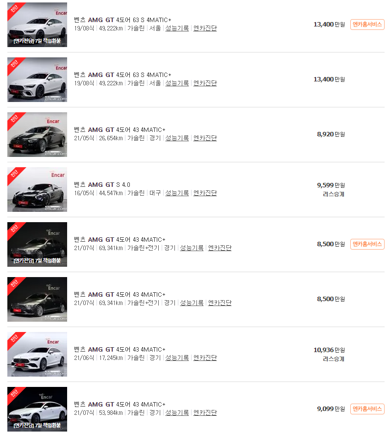 벤츠 AMG GT 중고차 가격