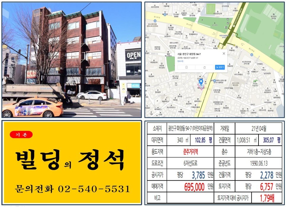  [광진구 7호선 역세권 올근생 60억 꼬마빌딩 실거래가 조회] 화양동 94-7 (어린이대공원역) 69.5억 원, 평당 6,757만 원 매매되었습니다. 건국대학교, 세종대학교