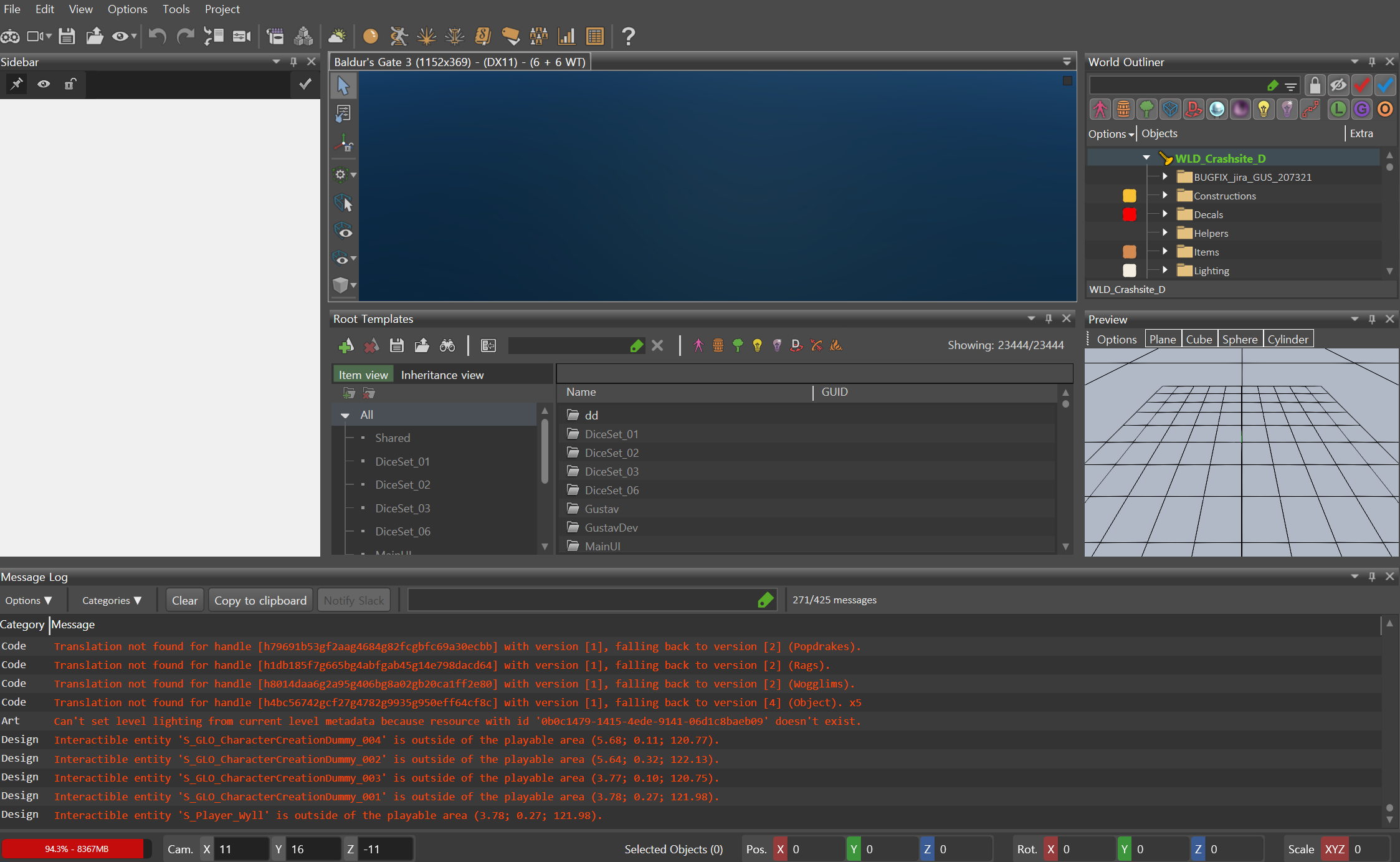 발더스 게이트 3 툴킷 레벨을 불러온 화면