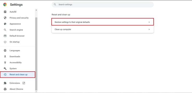 크롬 설정 재설정