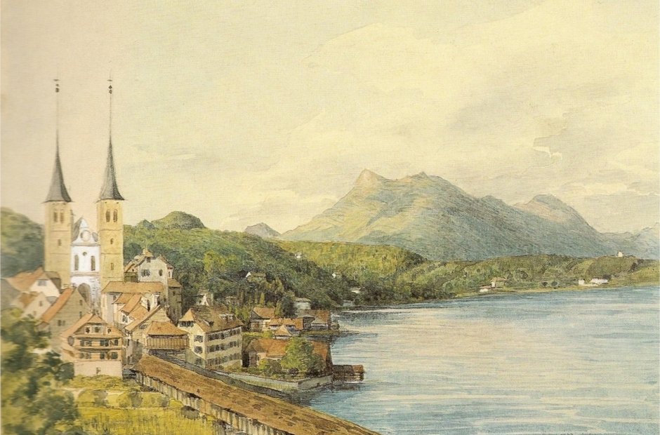멜델스존이 1847년에 그린 스위스 루체른의 풍경 이미지입니다.
