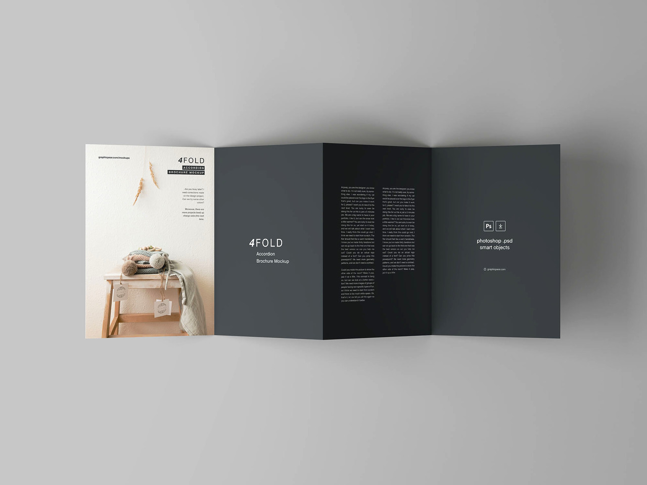 4 Fold Accordion Brochure Mockup(4단 접이식 브로셔 목업)