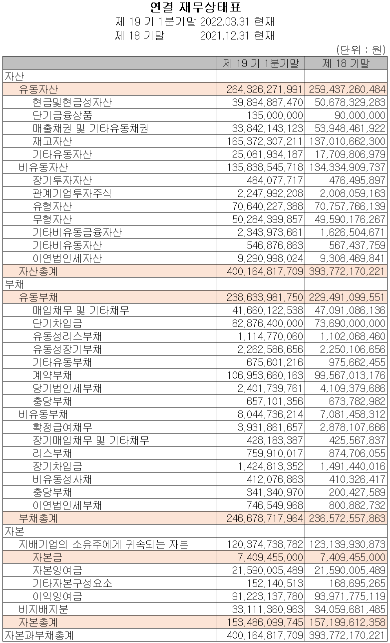 원익피앤이 - 재무상태표