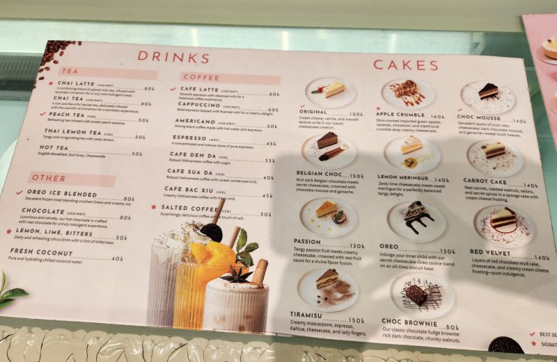 호치민 여행_호치민 카페_2군 타오디엔_치즈케이크 응온_ Cheesecake Ngon_메뉴판
