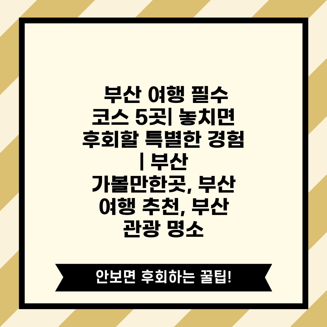  부산 여행 필수 코스 5곳 놓치면 후회할 특별한 경험