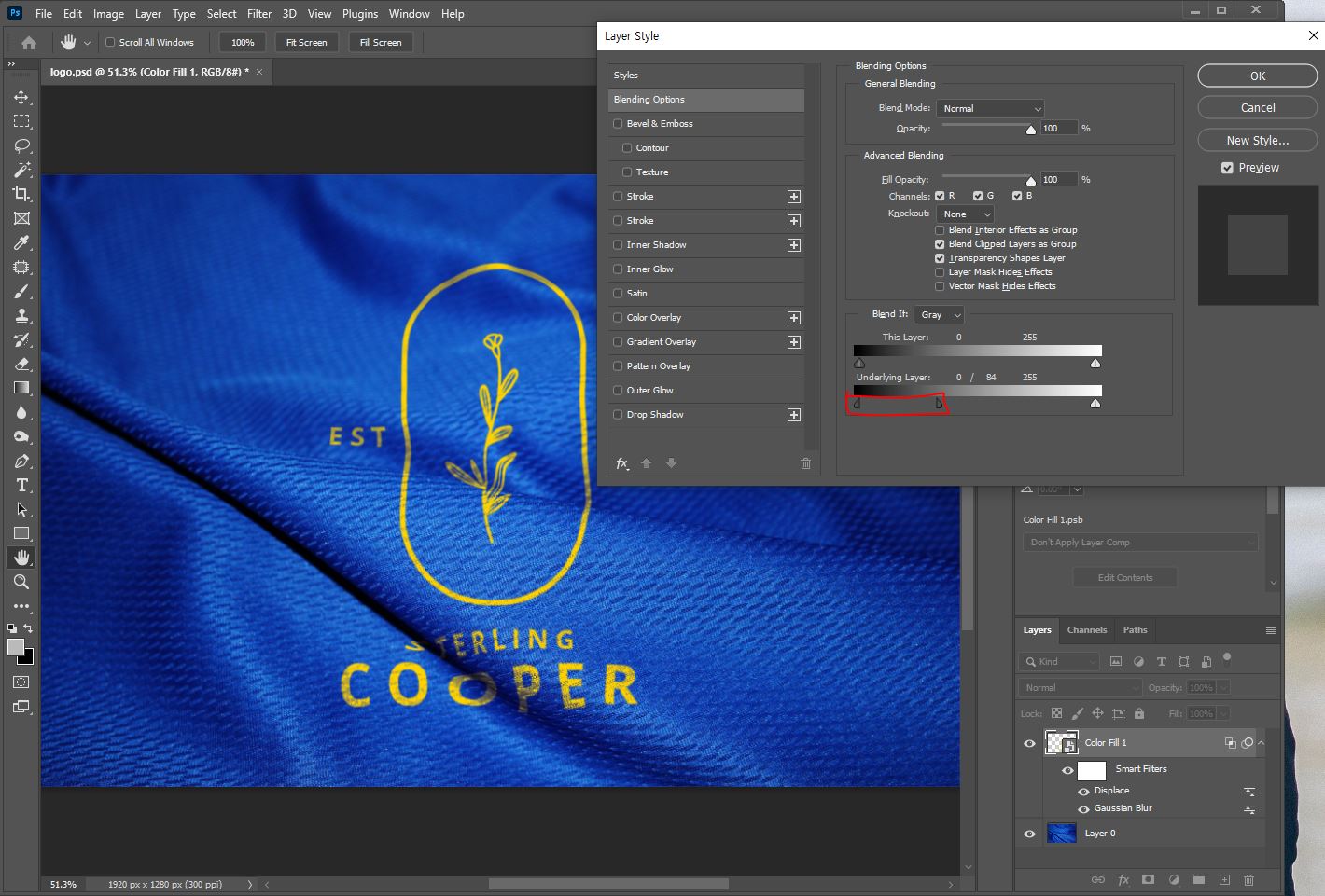 Blending Options의 bar를 움직여서 완료한 사진