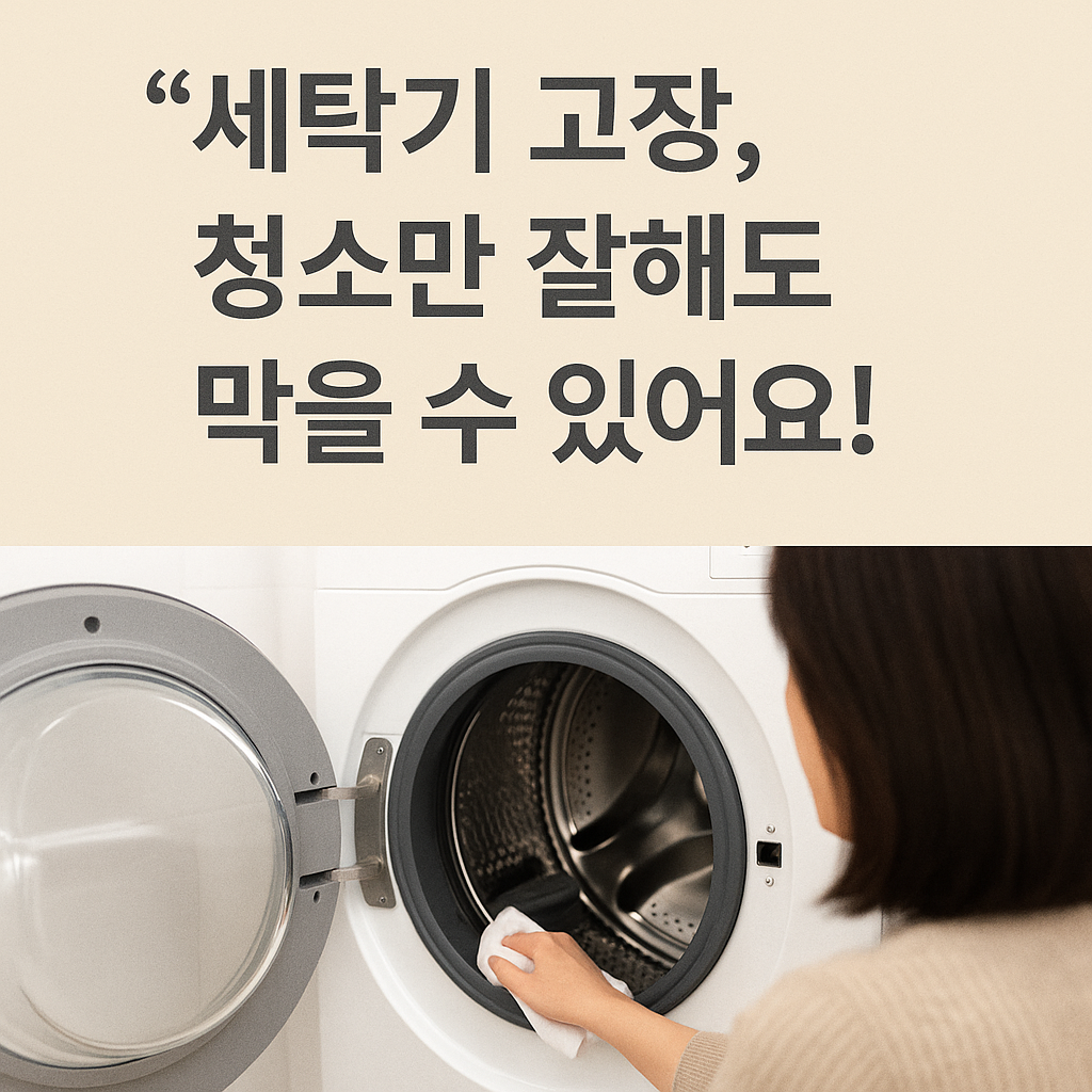 세탁기 고무 패킹을 닦고 있는 장면