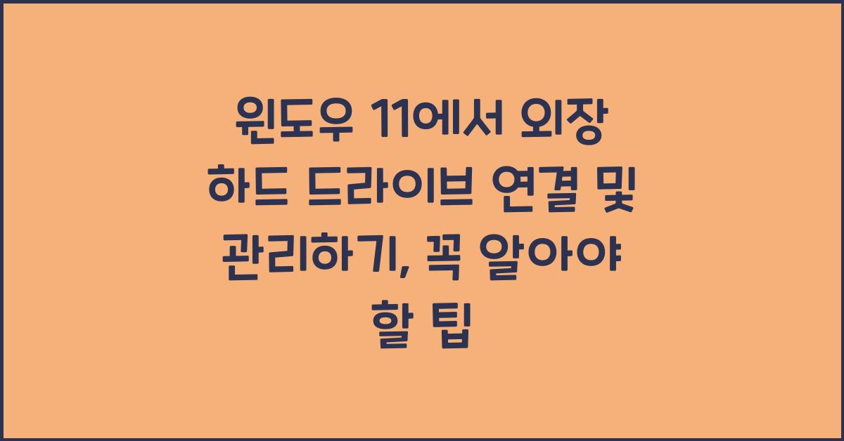 윈도우 11에서 외장 하드 드라이브 연결 및 관리하기