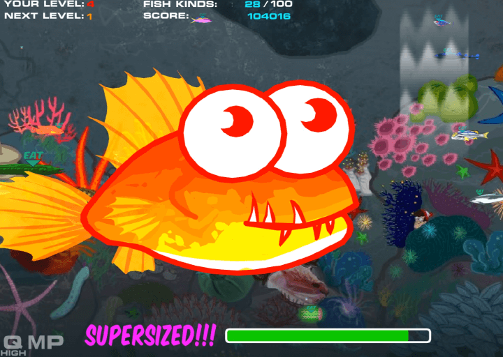 물고기 키우기-플래시 게임-플레이 2-물고기 먹기-X-아이템-몸-큰 화면