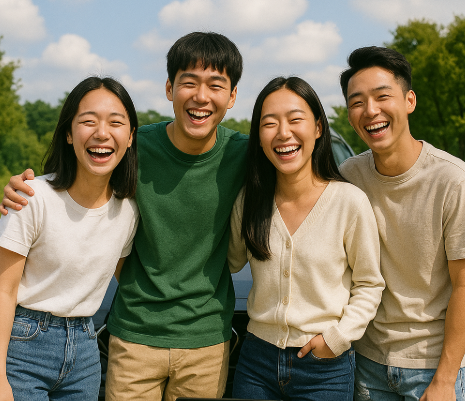 친구들과 함께 드라이브 하면 웃는 사진