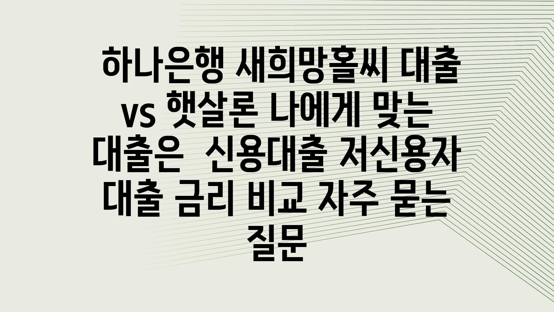  하나은행 새희망홀씨 대출 vs 햇살론 나에게 맞는 대출은  신용대출 저신용자 대출 금리 비교 자주 묻는 질문