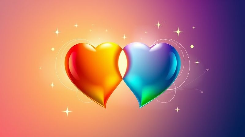 서로 다른 MBTI 성격 유형 아이콘을 연결하는 하트 심볼, 궁합 좋은 관계를 상징