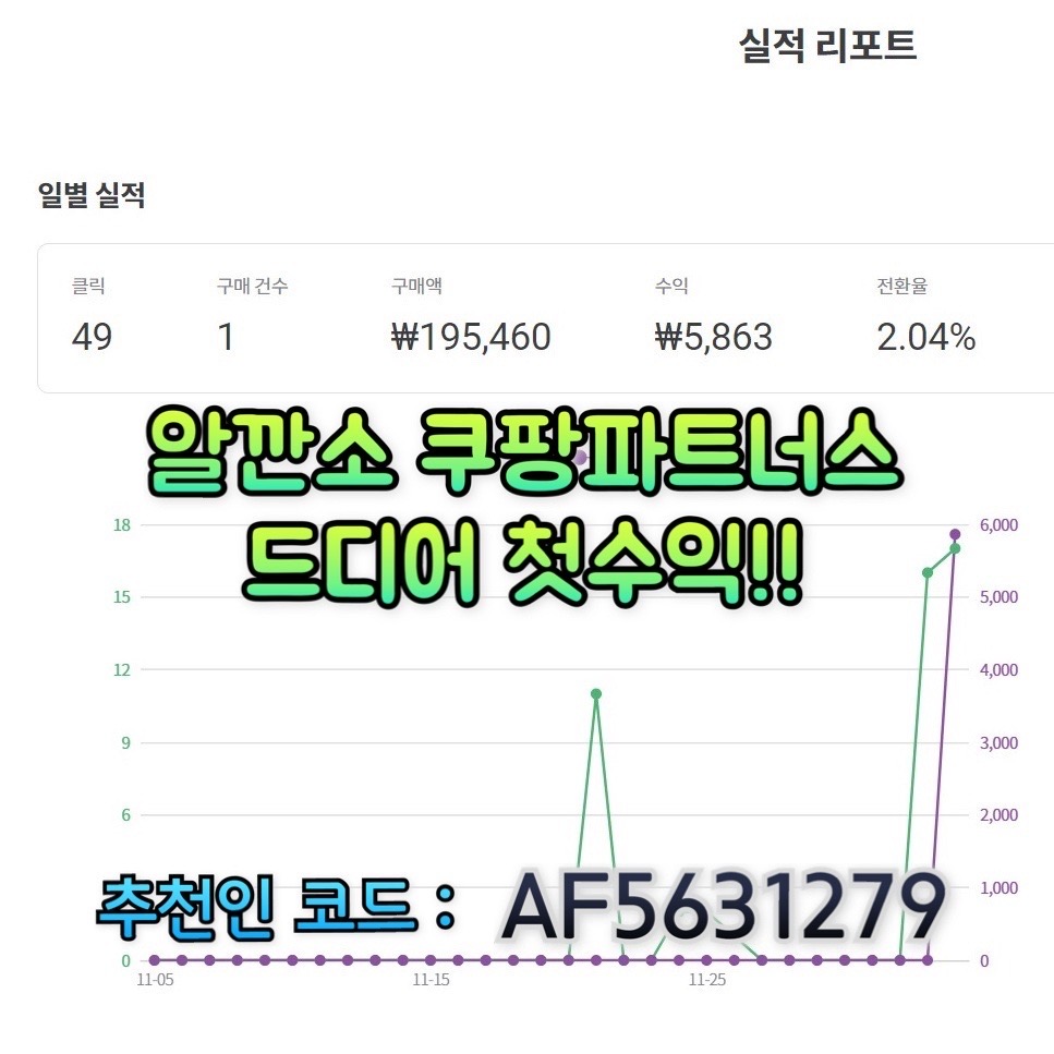  쿠팡파트너스 한 달만에 첫 수익 생겼습니다. / 포기를 포기하라! / 인증글