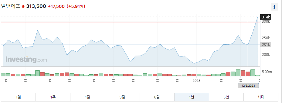 엘앤에프 주가그래프