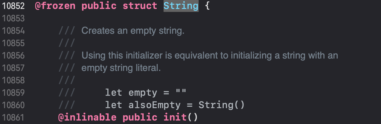 Swift의 String은 struct로 구현한 코드 이미지