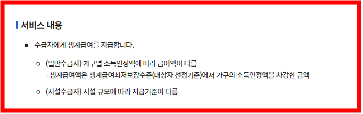 서비스 내용 상세 보기 표