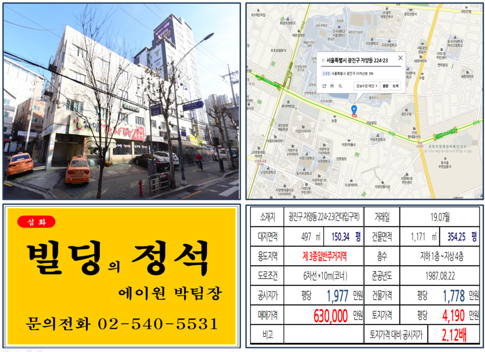  [광진구 빌딩매매 사례]자양동 224-23(건대입구역) 63억, 평당4,190만원