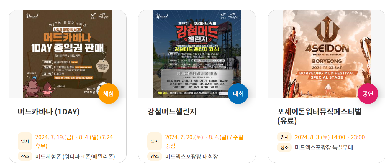 보령 머드축제 행사 종류