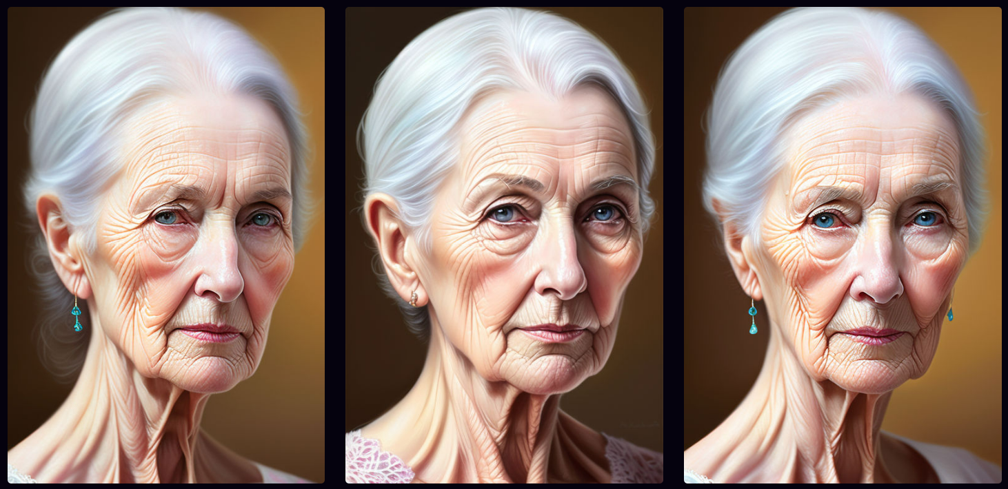 Images of a woman aging from 97 to 95