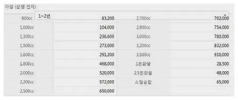 자동차 세금표