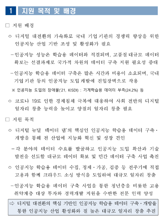  2022년 3차 인공지능 학습용 데이터 구축 지원사업 재공고
