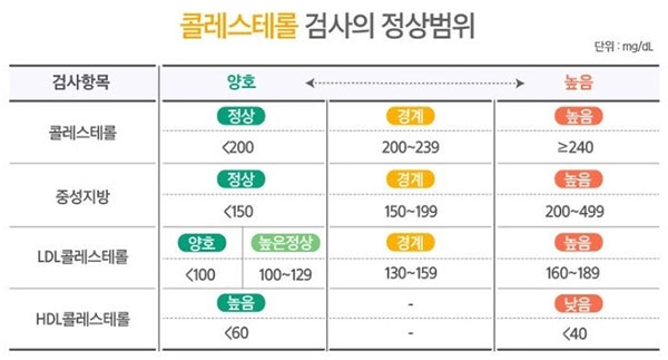 콜레스테롤 낮추는 방법 정상수치