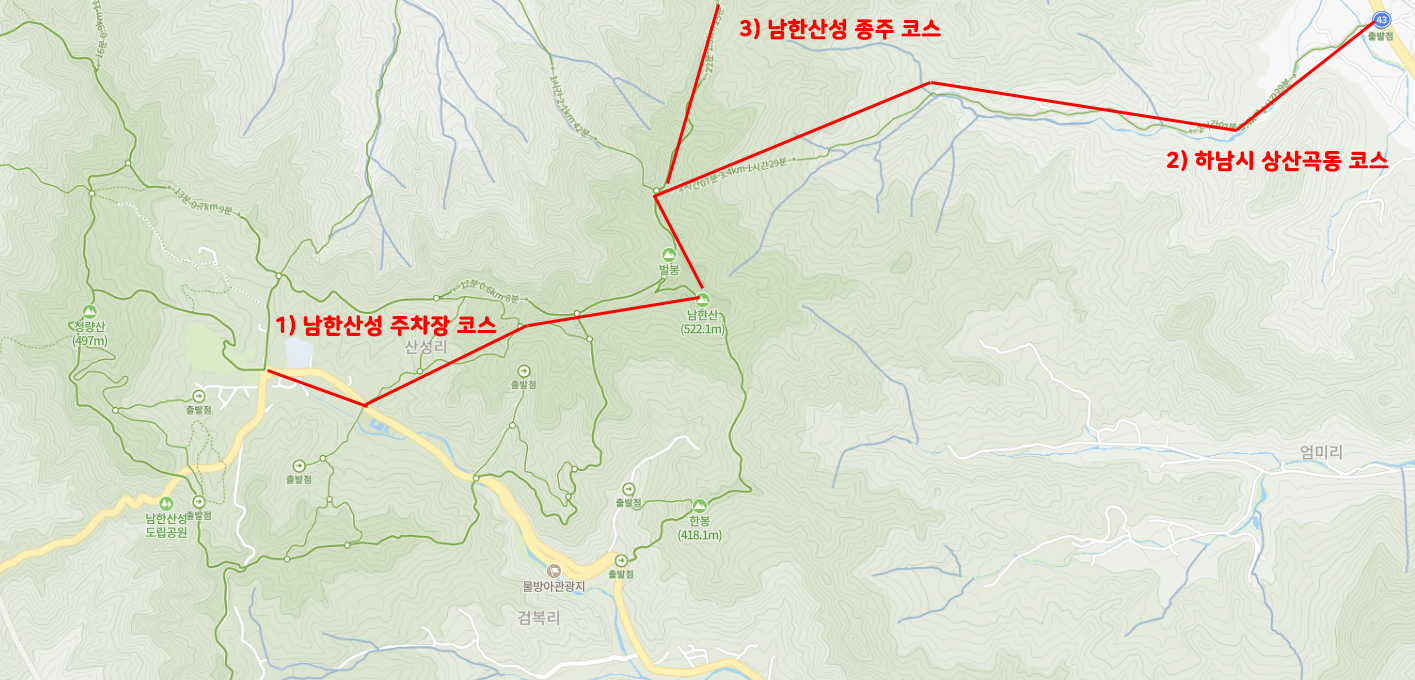 남한산 등산로 지도