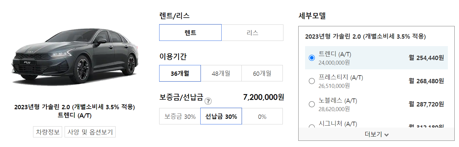 K5 하이브리드 장기렌트 가격