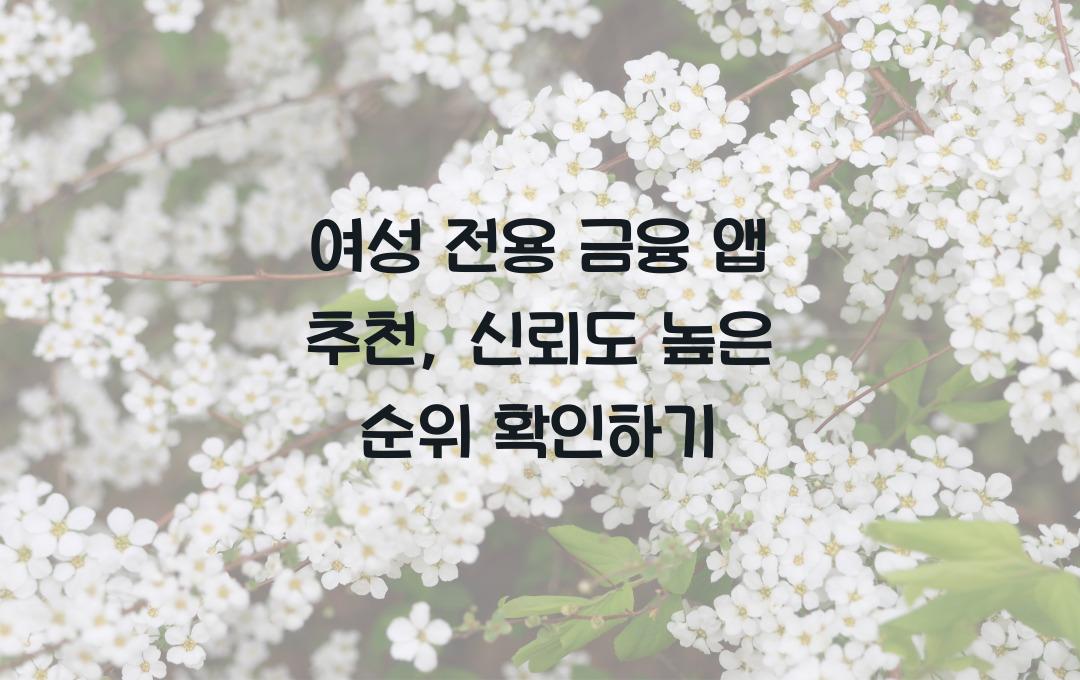 여성 전용 금융 앱 추천, 신뢰도 높은 순위