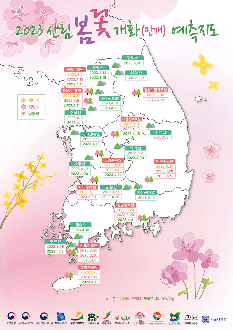 Spring flowering forecast map for South Korea in 2023