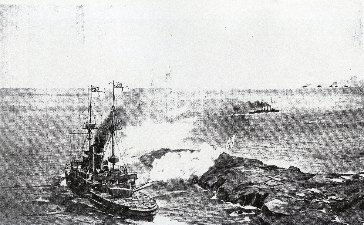 포클랜드 해전 스탠리 항구에서 동양함대를 공격하는 카노푸스 전 드레드노트급 전함