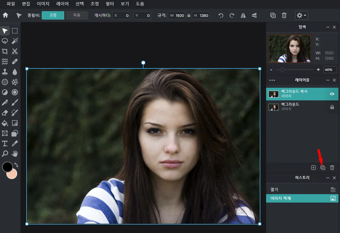 픽슬러 에디터를 통해서 사진 보정하는 모습