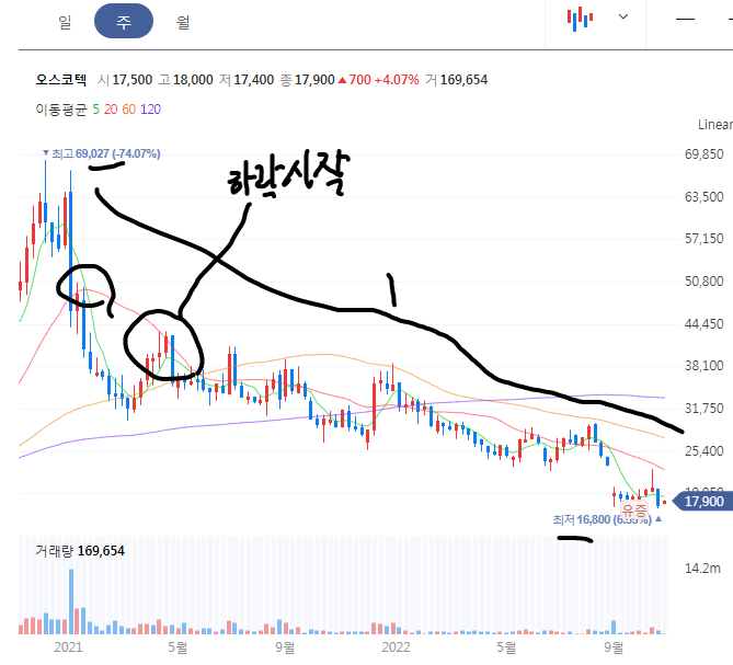 오스코텍 주봉 차트