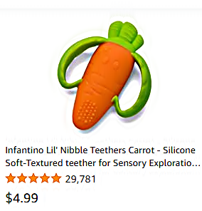 Infantino Lil&#39; Nibble Teethers Carrot - Silicone Soft-Textured teether for Sensory Exploration