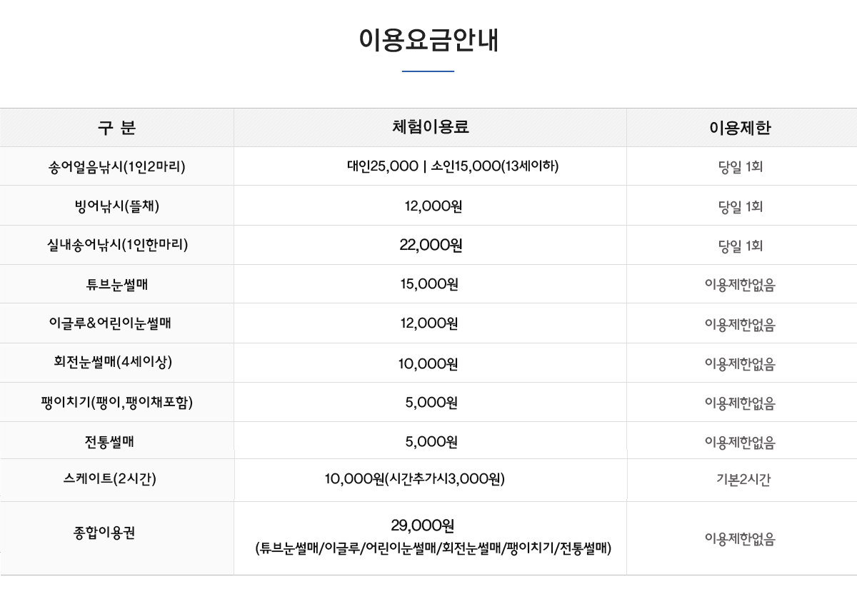 포천동장군축제 이용요금