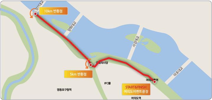 새벽강변 마라톤 10km&#44; 5km 지도