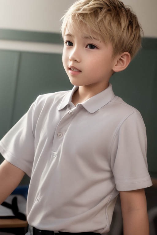  [Boy-155] Free image of a blond boy with a school classroom background