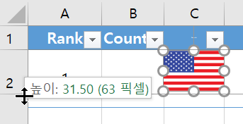 3. 이미지를 셀에 올려놓고 셀의 크기를 이미지에 맞춘다