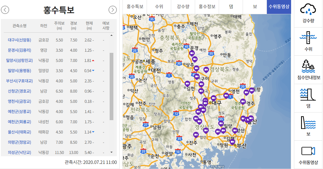 [낙동강] 낙동강홍수통제소_수위동영상_한강,금강,영산강