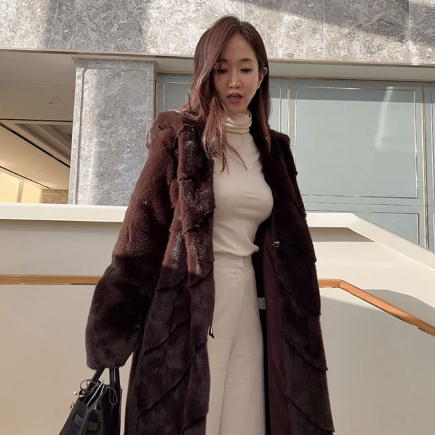 세이블 에코퍼 페이크퍼 밍크 후드 롱 코트