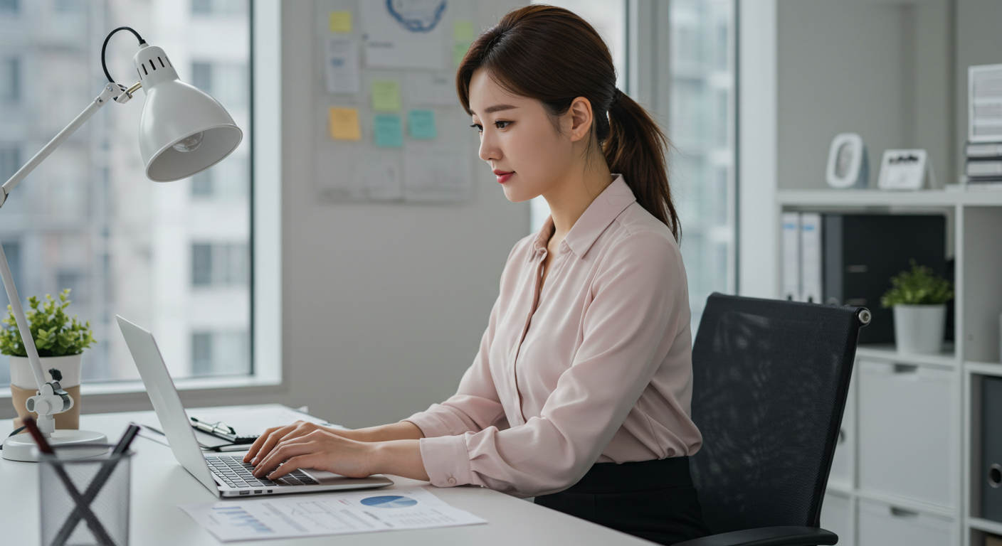 열심히 일하는 여성 사진