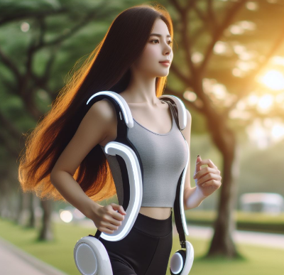 미래-찰부착형-유닛-로봇-장치-착용한-긴머리-여인-조깅중