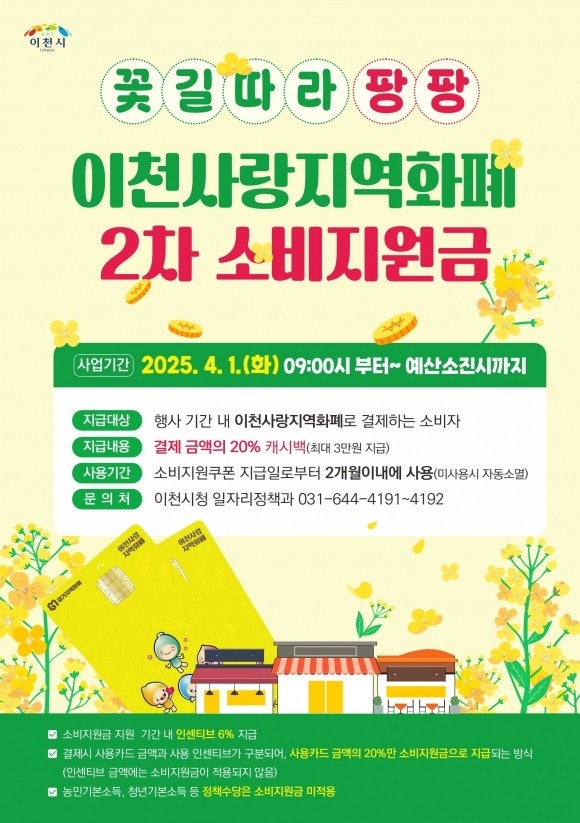 이천 지역화폐 소비 지원금 20% 캐시백